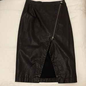 Free People, Black Leather Midi Skirt with Zipper — Size 2